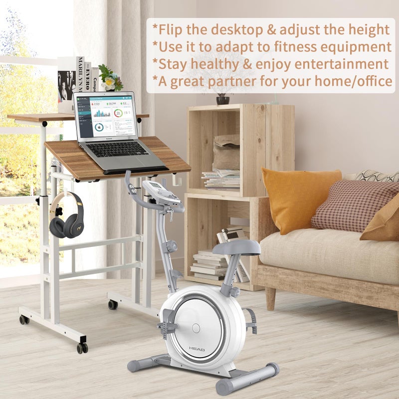 SIDUCAL Small Standing Desk, Portable Stand Up Desk, Height Adjustable Mobile Standing Table Converter with Wheels Computer Workstations, Rolling Laptop Cart for Stand or Sit, Vintage Oak - Image 3